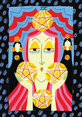 tarot korta su geltonais pentakliais ir rožiniais bei mėlynais geometriniais raštais, puikiai tinkanti sienai