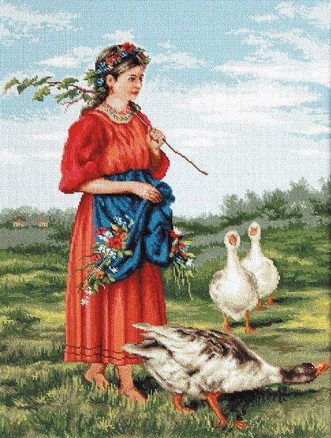 Luca - s: Girl with Geese SB486 - siuvinėjimo kryželiu rinkinys - HOBI.LT 🇱🇹