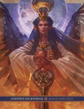 Goddess Isis dienoraštis su aukso ir mėlynu iliustruotu viršeliu, Isis figūra laiko skarabeją, autorė Alana Fairchild