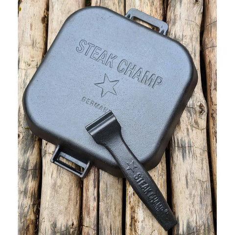 Steak Champ rifliuota ketaus keptuvė su nuimama rankena, 26 x 26 cm