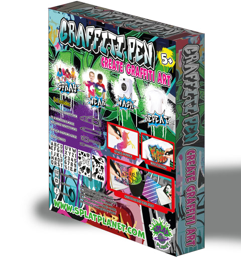 Splat Planet grafiti rašiklis vaikams – USB įkraunamas aerografas audiniams, skalbomas rinkinys su 12 flomasterių ir trafaretais