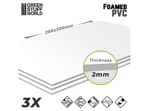 Green Stuff World putų PVC lapai 2 mm, 200x300, balti, 3 vnt