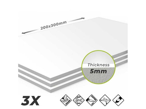 Green Stuff World putų PVC lapai 5 mm, 200×300 mm, balti, 3 vnt.