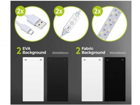 Green Stuff World Šviesdėžė XL – LED fotostudija, sulankstoma, USB 31x31x30 cm