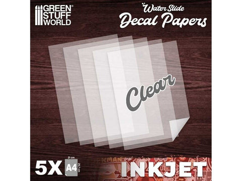 Green Stuff World skaidrus dekalų popierius A4, 5 lapai, rašaliniams