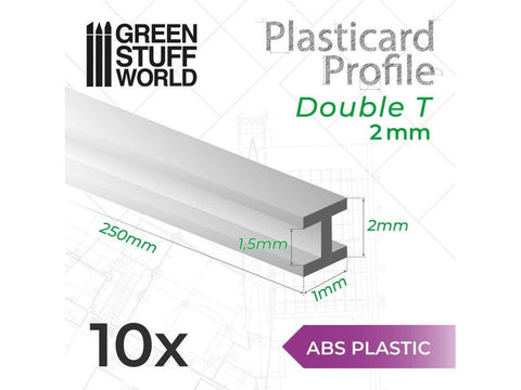 Green Stuff World ABS dvigubas T profilis 2 mm, 10 vnt., 250 mm