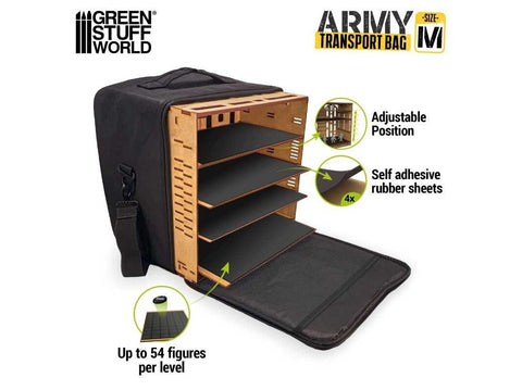 Green Stuff World Army Transport Bag M – figūrėlių tašė, 4 lentynos, magnetams