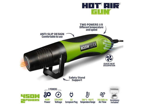 Green Stuff World karšto oro pistoletas 450W su stovu (280–450°C)