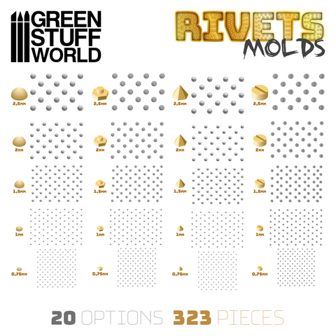 Green Stuff World kniedžių silikoninės formos, 2 vnt., 5 dydžiai