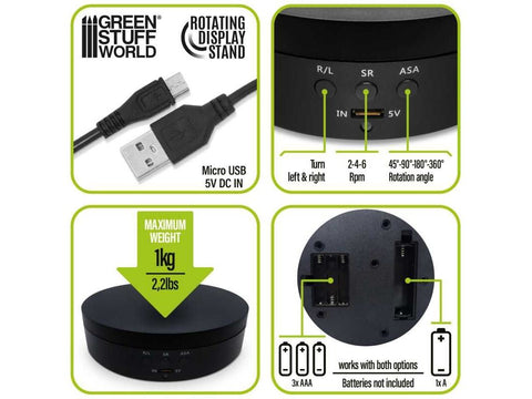 Green Stuff World 136 mm sukamasis ekspozicinis padas, USB/baterijos, juodas 360°