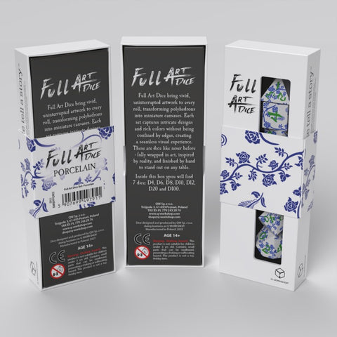 Porceliano kauliukų rinkinys 7 vnt – Q-Workshop, mėlyni raštai, RPG