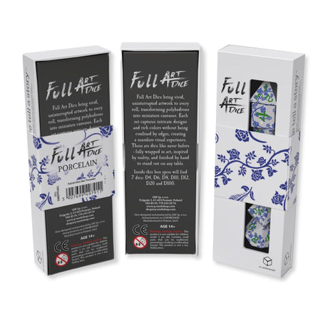 Porceliano kauliukų rinkinys 7 vnt – Q-Workshop, mėlyni raštai, RPG