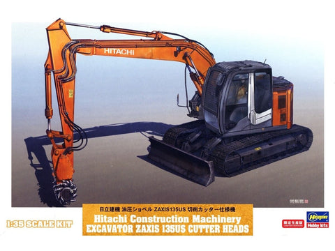 Hasegawa Hitachi Zaxis 135US ekskavatorius su pjovimo galvomis 1/35 modelis