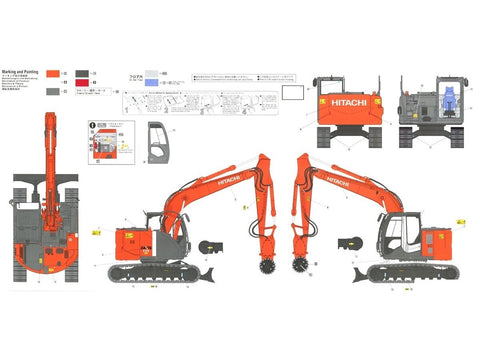 Hasegawa Hitachi Zaxis 135US ekskavatorius su pjovimo galvomis 1/35 modelis