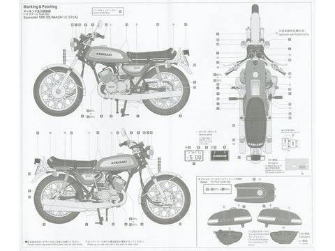 Hasegawa Kawasaki 500-SS Mach III H1A 1971 1/12 plastikinis modelis