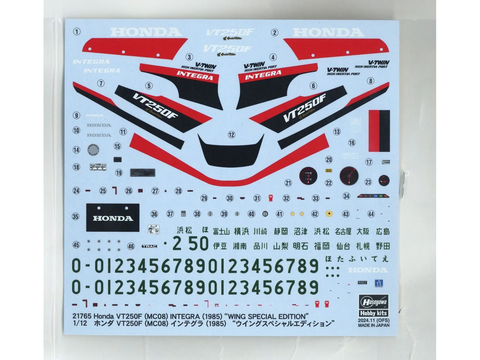 Hasegawa Honda VT250F (MC08) Integra 1985 Wing SE 1/12 plastikinis rinkinys
