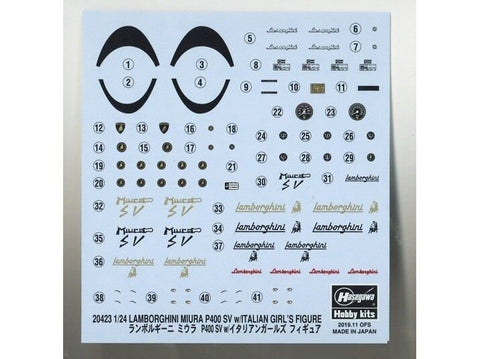 Hasegawa Lamborghini Miura P400 SV 1/24 su italų merginos figūrėle