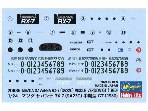 Hasegawa Mazda Savanna RX-7 SA22C 1:24 surenkamas modelis su ratlankiais