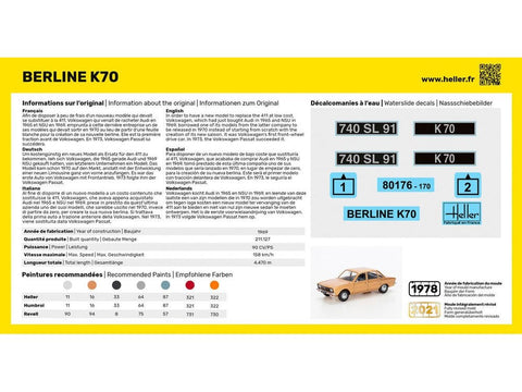 Heller Volkswagen K70 1:43 plastikinis dovanų surinkimo komplektas