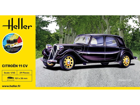 Heller Citroën 11 CV 1:43 dovanų rinkinys su dažais ir klijais