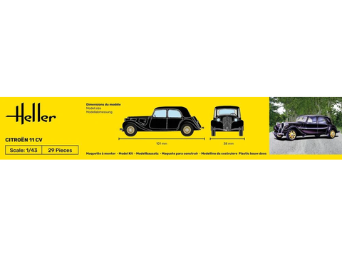 Heller Citroën 11 CV 1:43 dovanų rinkinys su dažais ir klijais