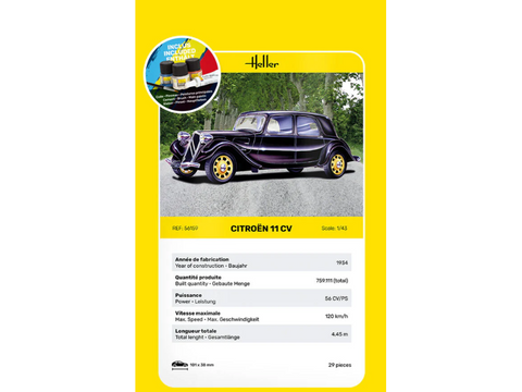 Heller Citroën 11 CV 1:43 dovanų rinkinys su dažais ir klijais