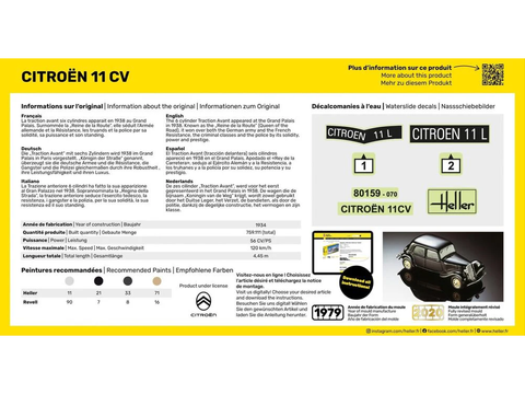 Heller Citroën 11 CV 1:43 dovanų rinkinys su dažais ir klijais