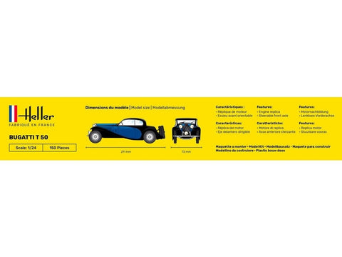 Heller Bugatti T 50 1/24 plastikinis dovanų rinkinys su dažais
