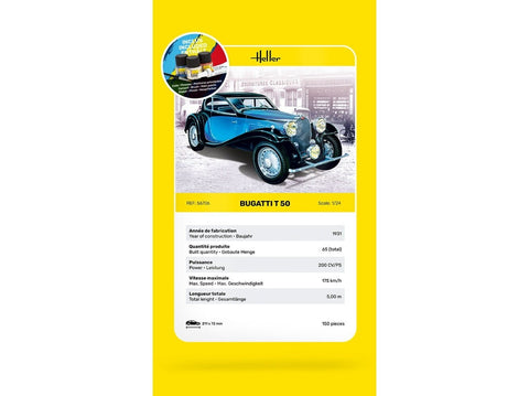 Heller Bugatti T 50 1/24 plastikinis dovanų rinkinys su dažais