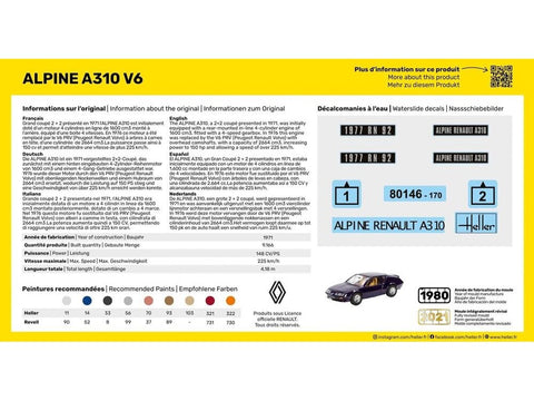 Heller Alpine A310 V6 1:43 plastikinis dovanų surinkimo rinkinys su dažais