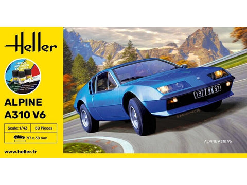 Heller Alpine A310 V6 1:43 plastikinis dovanų surinkimo rinkinys su dažais