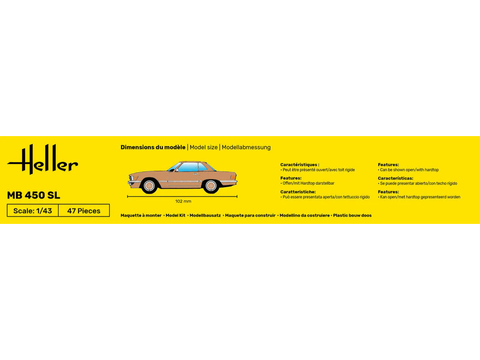 Heller Mercedes-Benz 450 SL rinkinys 1/43 su dažais ir klijais