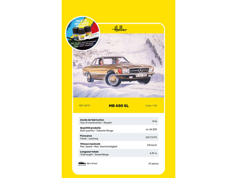 Heller Mercedes-Benz 450 SL rinkinys 1/43 su dažais ir klijais