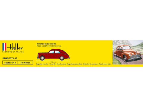 Heller Peugeot 203 surinkimo rinkinys 1:43 su dažais ir klijais