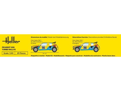 Heller Peugeot 205 Turbo Rally 1/43 surenkamas dovanų rinkinys