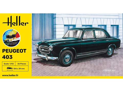 Heller Peugeot 403 plastikinis modelis 1/43 dovanų rinkinys