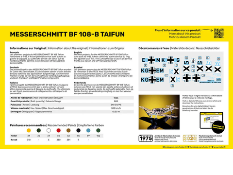 Heller Messerschmitt Bf 108 Taifun rinkinys su dažais 1/72