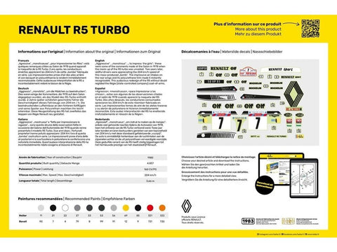 Heller Renault R5 Turbo 1/24 surinkimo rinkinys su dažais ir klijais