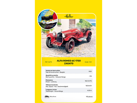 Alfa Romeo 6C 1750 Zagato modelio rinkinys 1/24 su dažais ir klijais