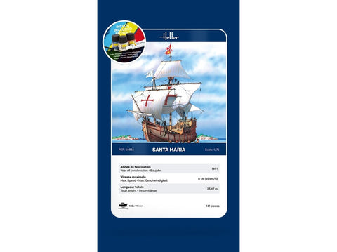Heller Santa Maria laivo modelio dovanų komplektas 1/75 su dažais ir klijais
