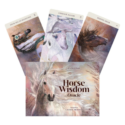 Horse Wisdom oracle kortos su dėklu ir trimis išskleistomis kortomis, aut. Kathy Pike, iliustr. Laurie Prindle