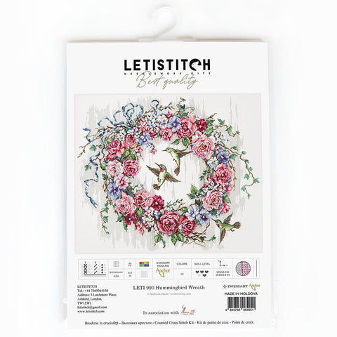 LetiStitch: Hummingbird Wreath SLETI990 - siuvinėjimo kryželiu rinkinys - HOBI.LT 🇱🇹