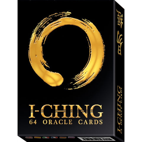 I-Ching kortos juodoje dėžutėje su aukso spalvos apskritimu, pilnas 64 kortų komplektas, priekinis dėžutės dizainas