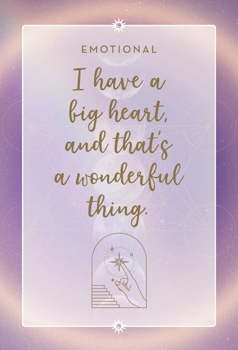 Plakatas su pastelinėmis violetinėmis ir rožinėmis tonacijomis, aukso raidėmis „I have a big heart“ ir mistiniu simboliu apačioje, skirtas motyvacijai