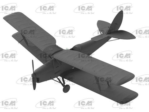 ICM De Havilland DH.82 Tiger Moth 1/32 britų WW2 surenkamas modelis su bombomis