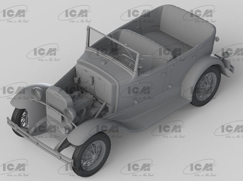 ICM Ford Model A Standard Phaeton 1/24, 1930-ieji – plastiko surinkimo rinkinys