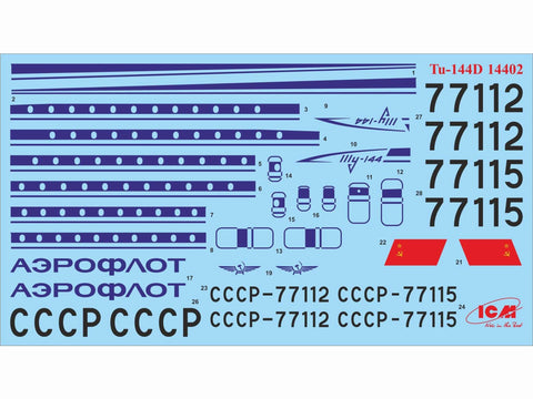 ICM Tupolev Tu-144D viršgarsinis lėktuvas, plastikinis rinkinys 1/144