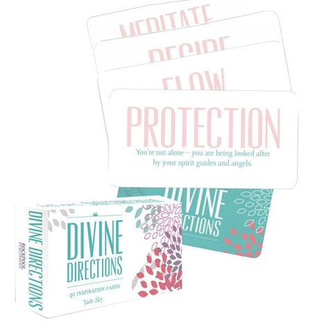 Divine Directions įkvėpimo kortos – dėžutė su 40 pastelinio turkio ir rožinės kortelių, matoma „Protection“ įkvėpimo kortelė
