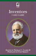 Inventors kortų žaidimas, violetinė dėžutė su ovaliu rėmu ir vyriško portreto iliustracija, leidėjas U.S. Games