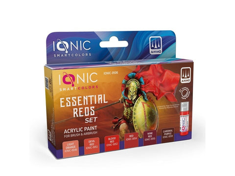 Ionic Essential Reds akrilinių dažų rinkinys miniatiūroms – raudonų atspalvių